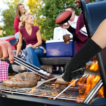 

1 Pair Outdoor BBQ Gloves Double Sided High Temperature Resistant Anti-slip Microwave Oven Camping Hand Guard Cover Protector