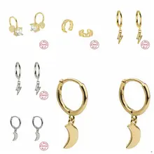 Новинка, 925 пробы, серебряные Подвесные серьги-гвоздики, серьги для женщин, луна, молния, срез, очаровательные маленькие серьги-гвоздики, а30