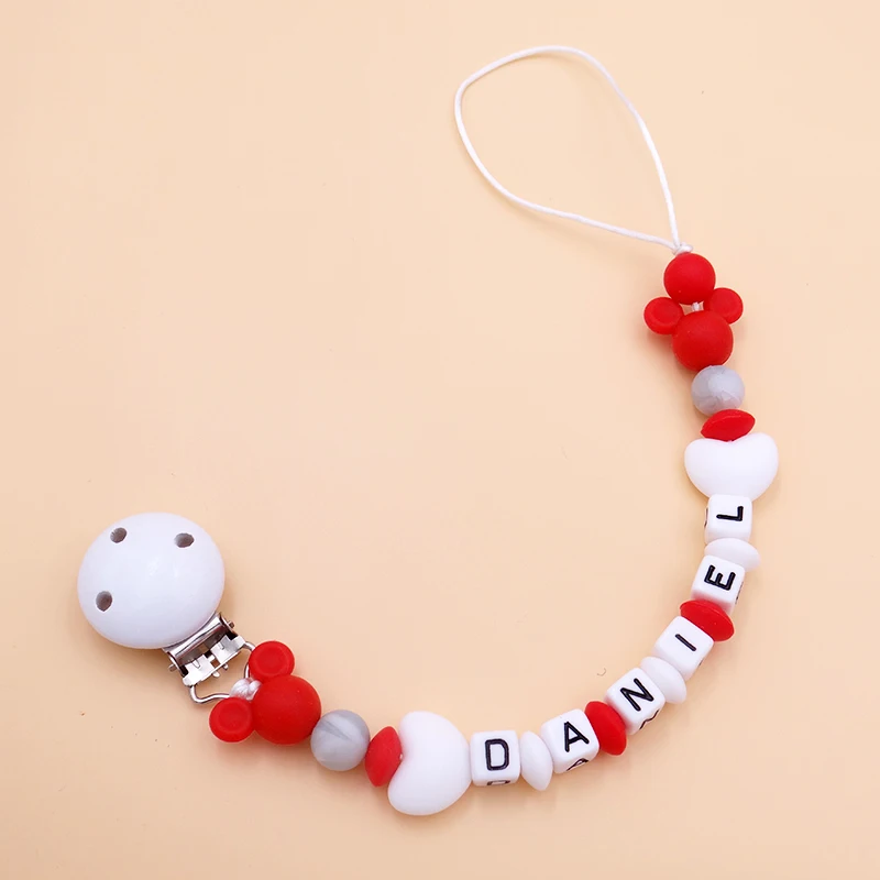 Cartoon Mouse Personalized Name Pacifier Clips Baby Silicone Dummy Chain Nipple Holder Infant Teat Attachment Feeding