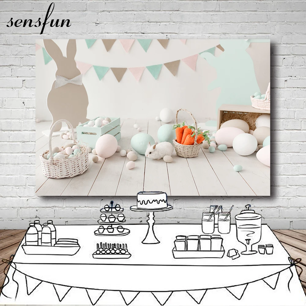 Rabbit Eggs Happy Easter Backdrop Photo Studio Bunting Bunny Wood Baby Shower Newborn 1st Birthday Photogrphy Background Decor |
