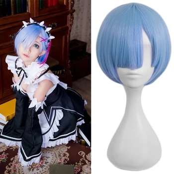 

DIANQI blue color rem cosplay wigs or pink color ram cosplay wigs short synthetic anime wigs for women