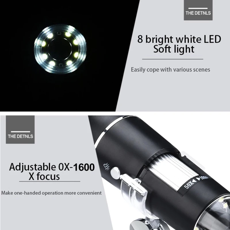 Adjustable 1600X 2MP 8 LED Digital Microscope Handheld Portable Digital USB Magnifier Electronic HD Magnification Endoscope 4