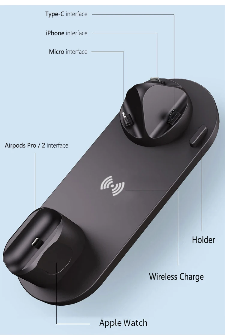 6-em-1 10 w carregador sem fio base