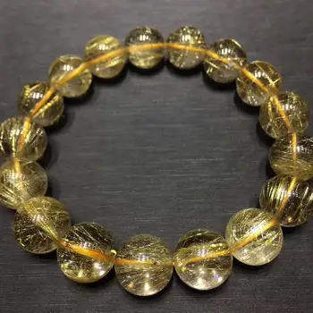 

12mm Natural Brazil Gold Rutilated Titanium Bracelet Jewelry For Women Men Cat Eye Round Beads Stretch Fashion Bracelet AAAAA