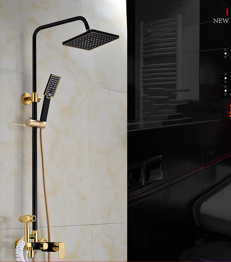 Description Picture 2 of itemBlack Gold Bathroom Square Rain Shower Faucet Set Wall Mounted Space Aluminum Tub Spout Shower System