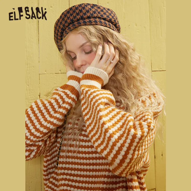 ELFSACK, Jersey informal de punto con rayas negras, conjuntos a juego para mujer, trajes elegantes de dos piezas con cintura elástica amarilla de primavera 2020 para mujer - 2