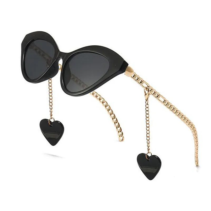 Charm Black Cat Eye Sunglasses Women Italy Brand Designer Metal Chain  Eyewear Detachable Heart Pendant Sun Glasses Fashion UV400 - AliExpress