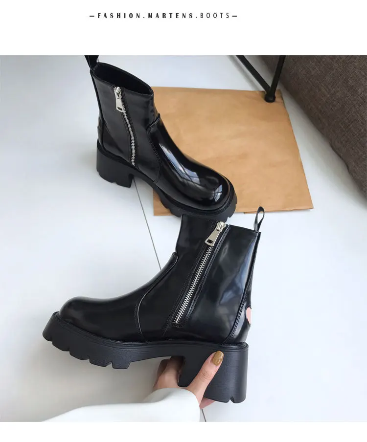 Botas de plataforma de charol para mujer, botines gruesos, calzado  femenino|Botas hasta el tobillo| - AliExpress