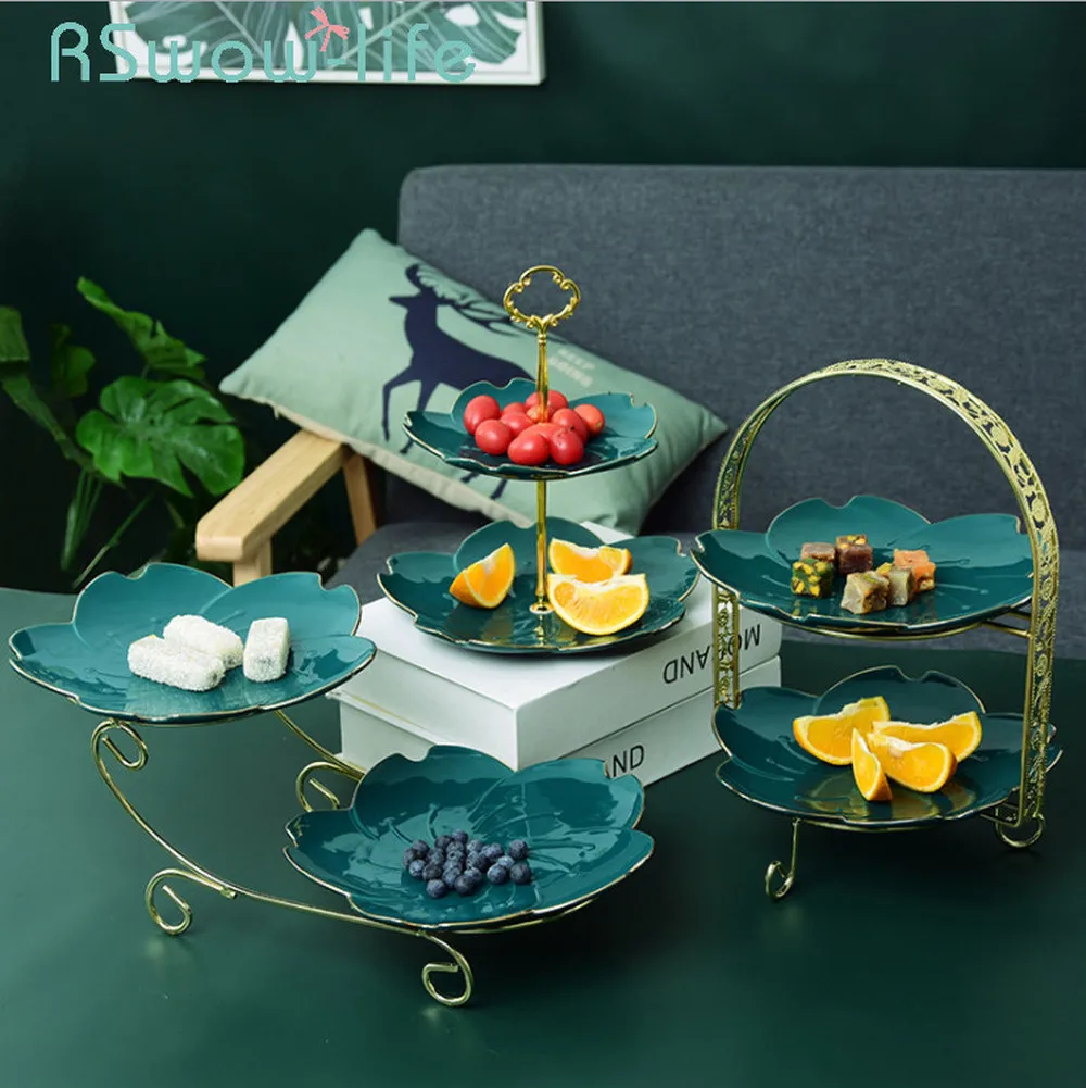 

European Fruit Plate Set Creative Living Room Double Cake Stand Afternoon Tea Dessert Table Candy Snack Tray Ceramic Dish