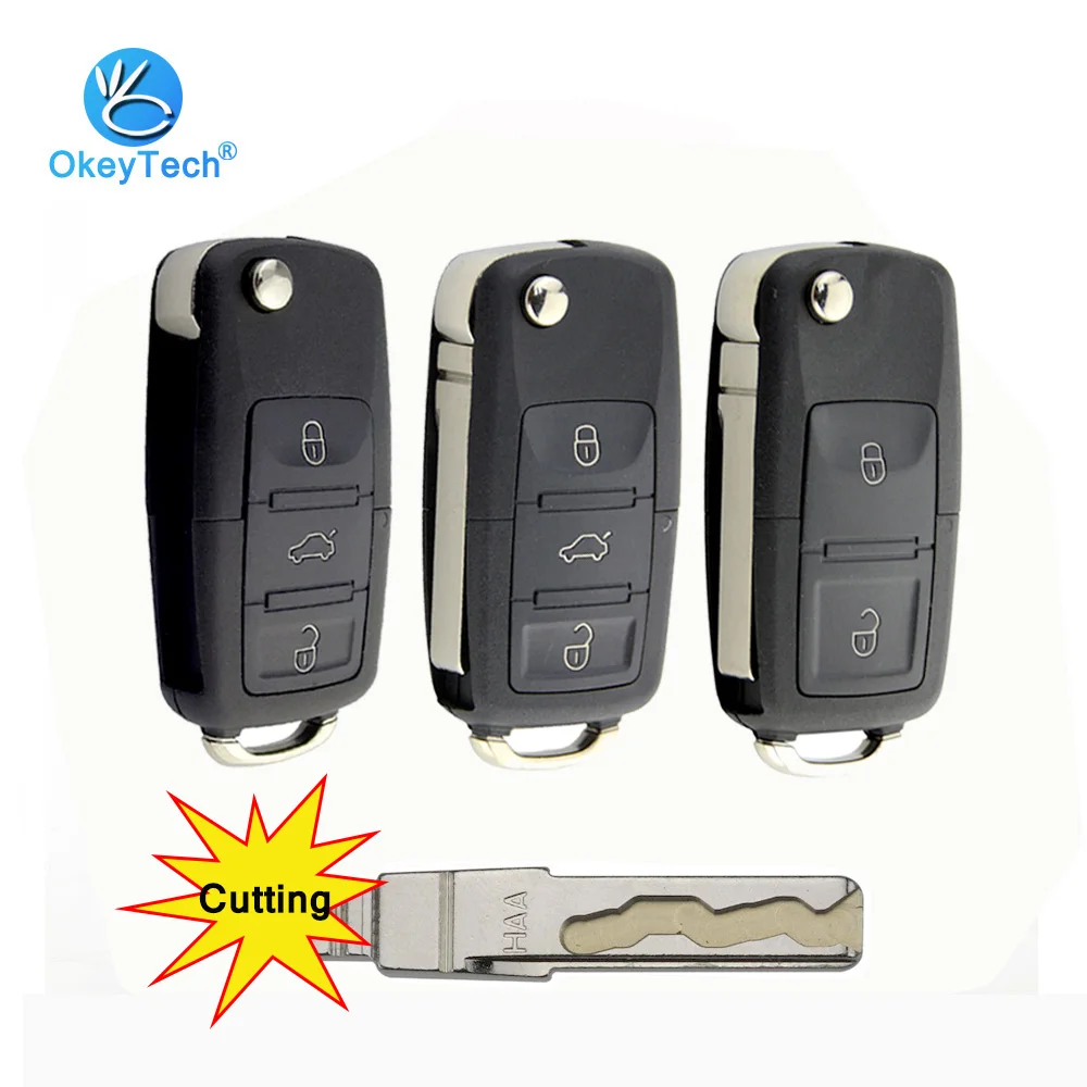 

OkeyTech 2/3 Button Car Remote Flip Folding Key Shell Case Fob For V W Volkswagen Passat Polo Golf Touran Octavia Cutting Blade