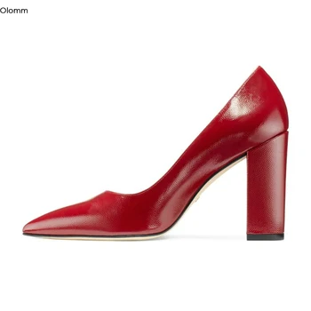 

Olomm 2020 Handmade Women Pumps 11 cm Square High Heels Pumps Pointed Toe Gorgeous Camel Red Party Shoes Women Plus US Size 5-15