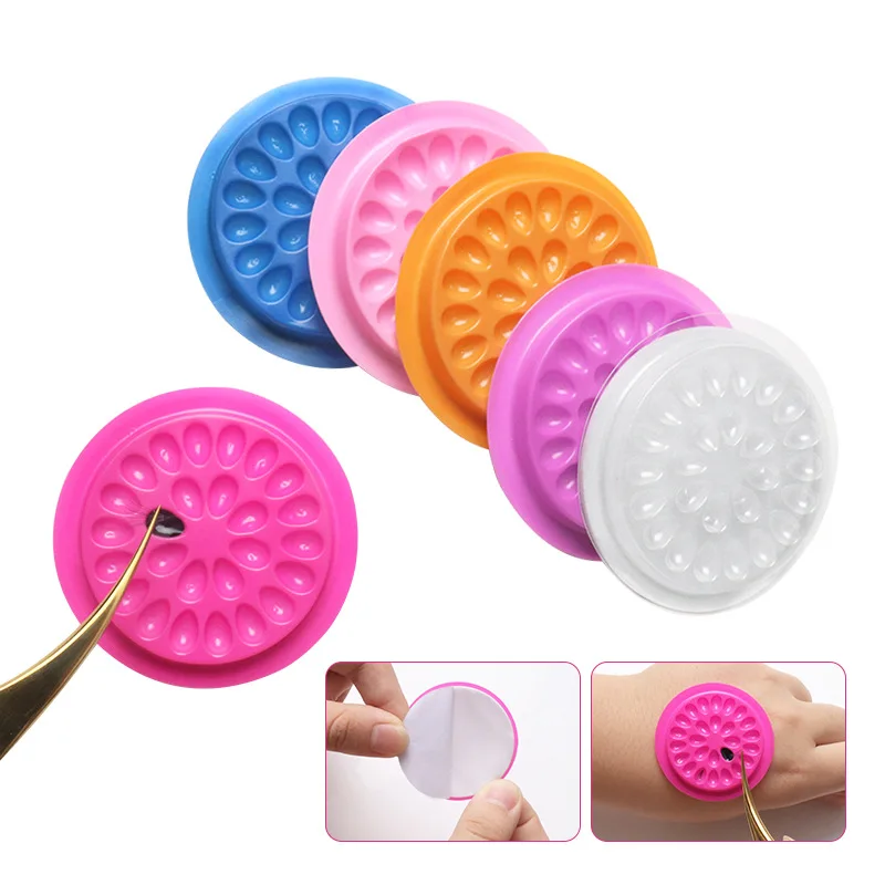 Disposable Plastic Flower Eyelash Holder Sticker Glue Adhesive Pallet Colorful Extension Makeup Tools eyelash glue gaske | Красота и