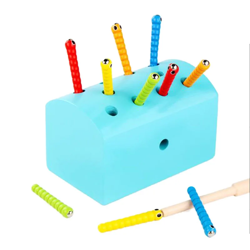

Insects Basic Educational Development Wooden Magnetic Catch Insects Game Toys Kids Toys for Hand-Eye Coordination,Blue