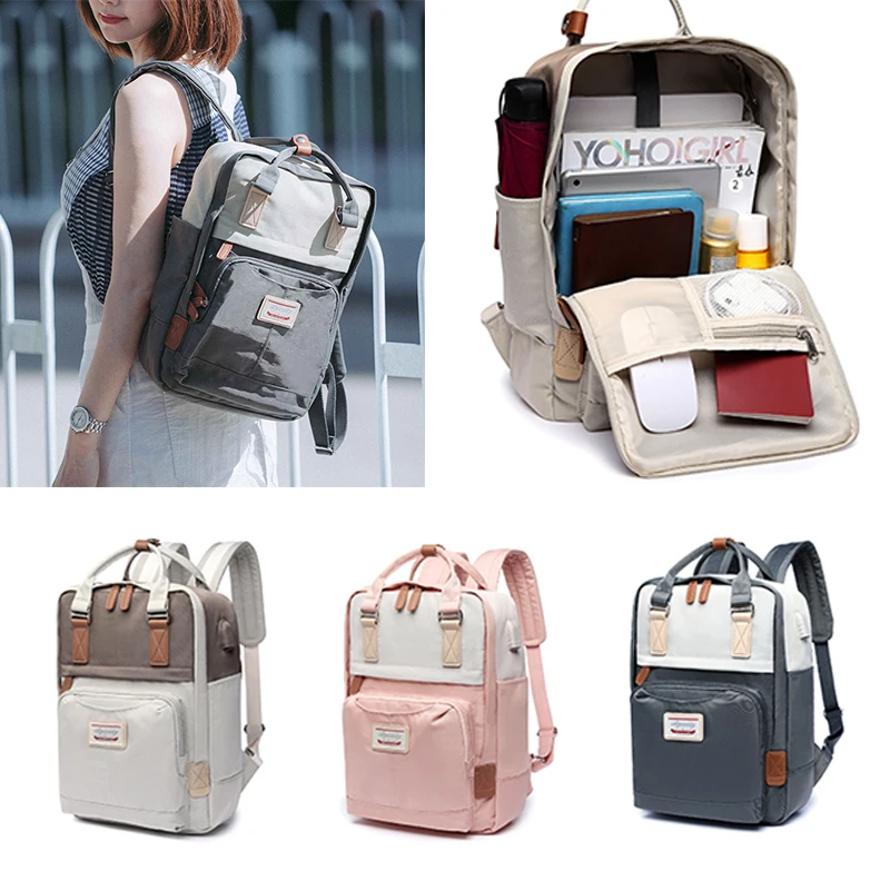 Contraste Mochila Laptop Cor para Mulheres Mochilas de Viagem Bonito Bolsa Escolar Mochila Impermeável Bolsa para Menina Estudante Nova Moda