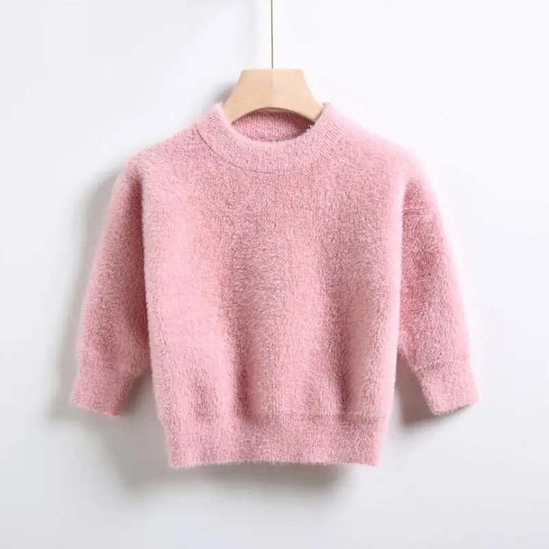 

New Sweet Girls' Sweaters Winter Wear New Style Imitation Mink Jacket Sweater 1-8 Year Old Baby Warm Coat Kids Sweaters