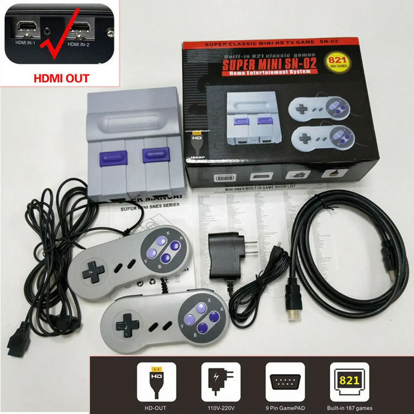 Portable Professional Wired Game Console Handheld Durable Entertainment Kids Power Supply Gamepads Fun HDMI Interface Mini Gift