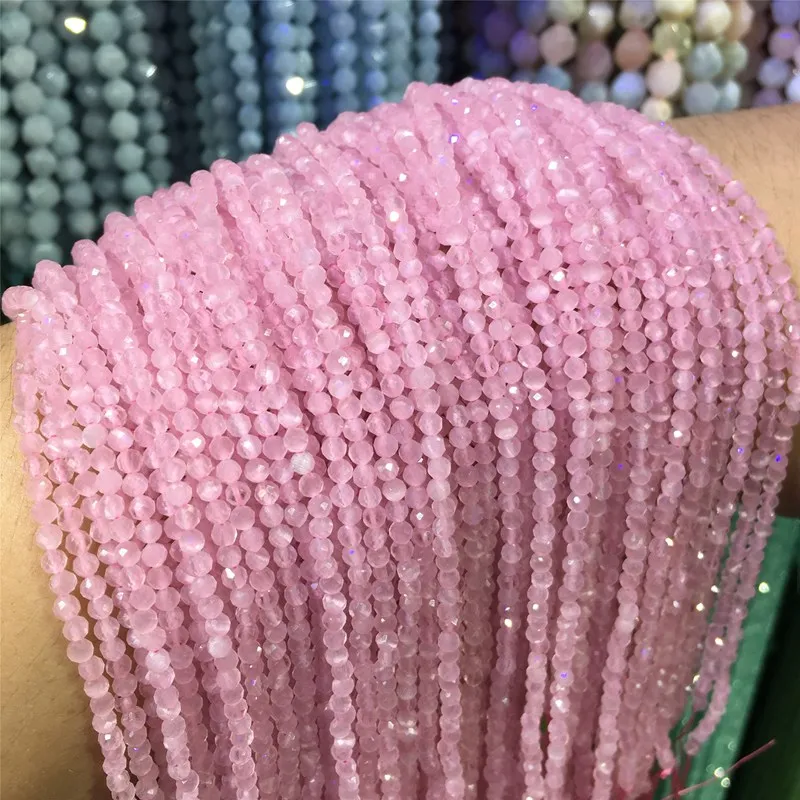 

15.5 " Pink Cat Eye Stone Faceted Beads 2-3 mm Rose Gem Stone Micro Faceted Beads Bulk Lot Shiny Beads For DIY Making Jewelry