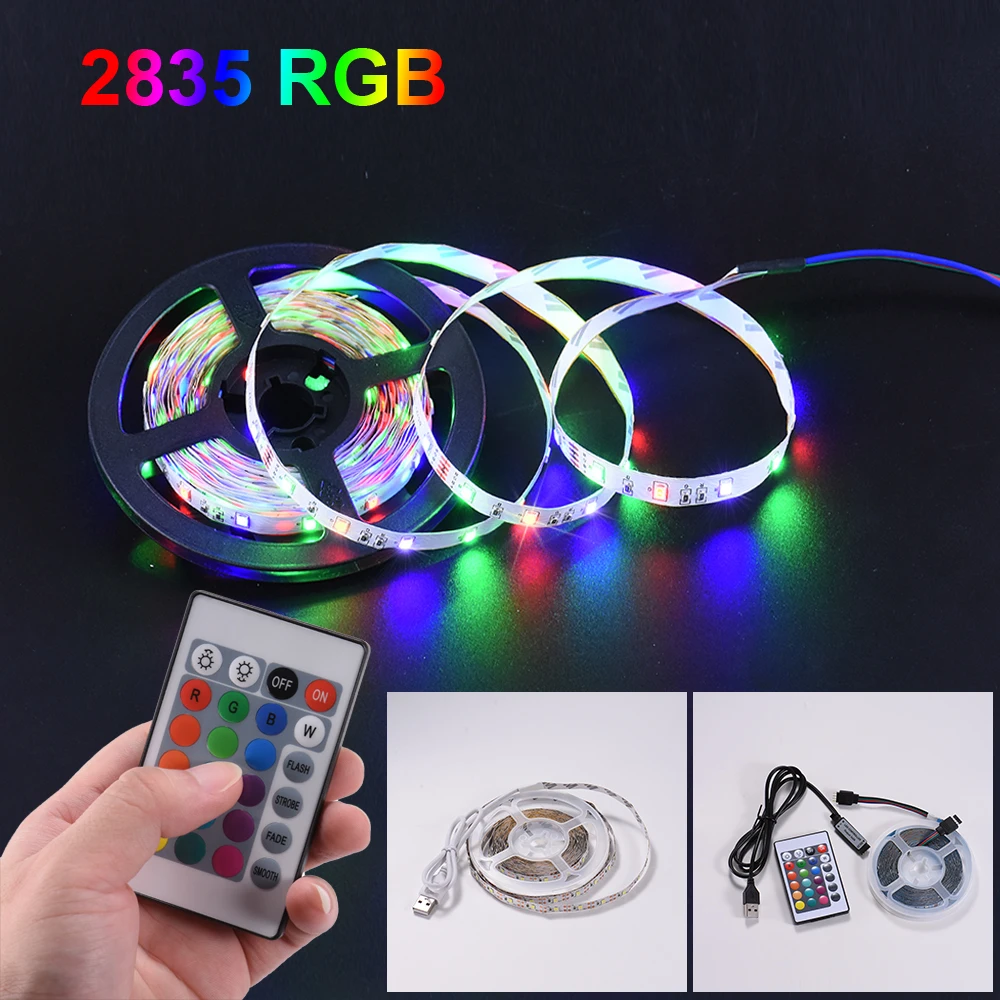 USB Светодиодные ленты DC 5V 50 см 1 м 2 3 4 5 Мини 3Key 24Key гибкий светильник лампа SMD 2835