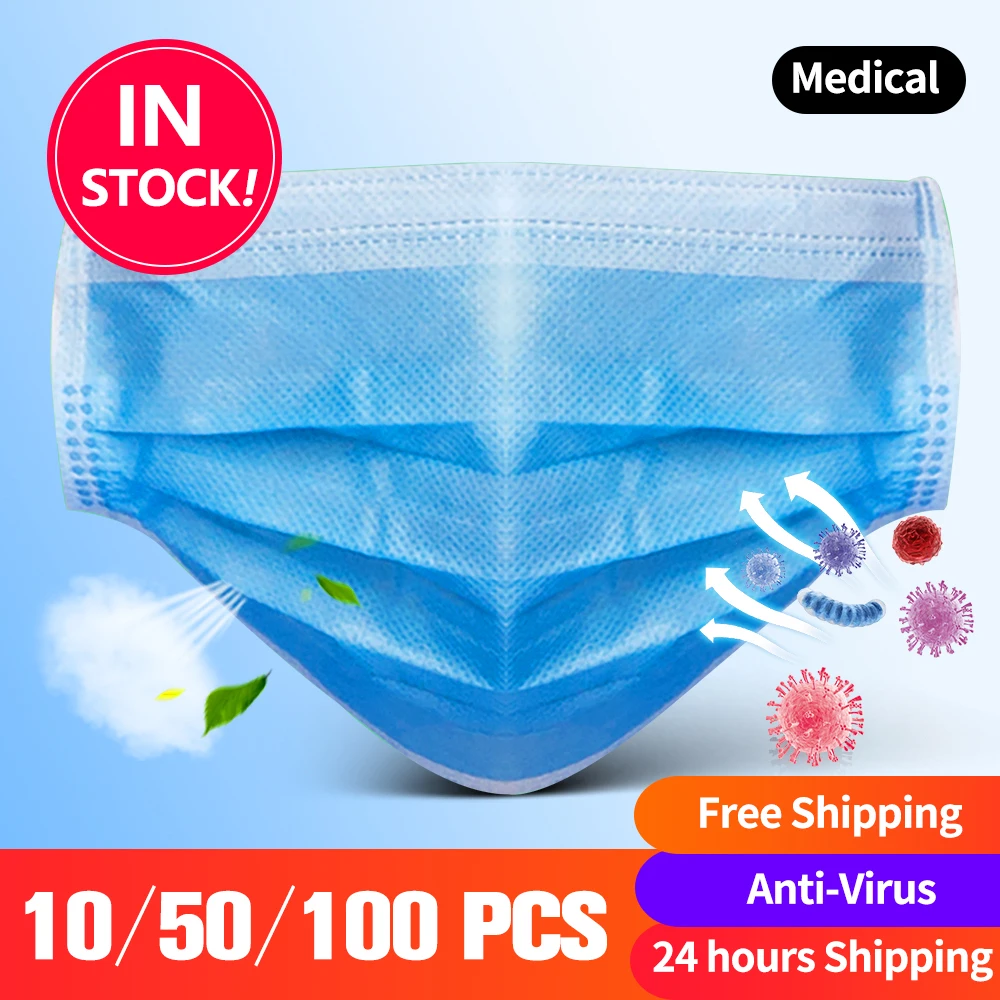 

200PCS Disposable Protective Mask 3 Layers Rustproof Facial Protective Cover Masks Formaldehyd Prevent bacteria anti-virus Masks