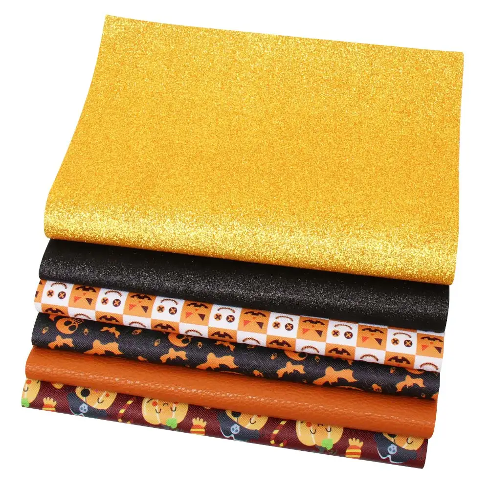 

6pcs/set Synthetic Leather Sheets Halloween Faux Chunky Fabric For DIY Bows Phone Case DIY Projects Leather Crafts Supplier