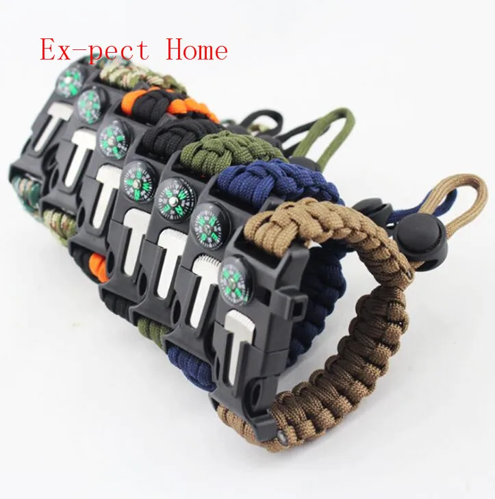 200 шт./лот открытый компас для выживания paracord свисток шестерни пряжка Кемпинг спасательный канат спасательный Браслет
