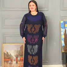 

Long Casual Dashiki African Muslim Dresses For Women High Quality O Neck Loose Diamond Rich Luxury Party Evening Maxi Dress