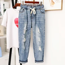 Женские осенние зимние джинсы размера плюс с дырками, женские брюки-карандаш, Женские Простые повседневные брюки с высокой талией, джинсы, модные леггинсы