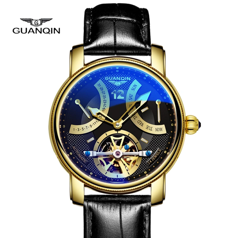 GUANQIN Men's Tourbillon Automatic Waterproof Gold Mechanical Self-winding Watch Luxury Luxury Brand Luminous Stainless Steel mechanical pocket watch