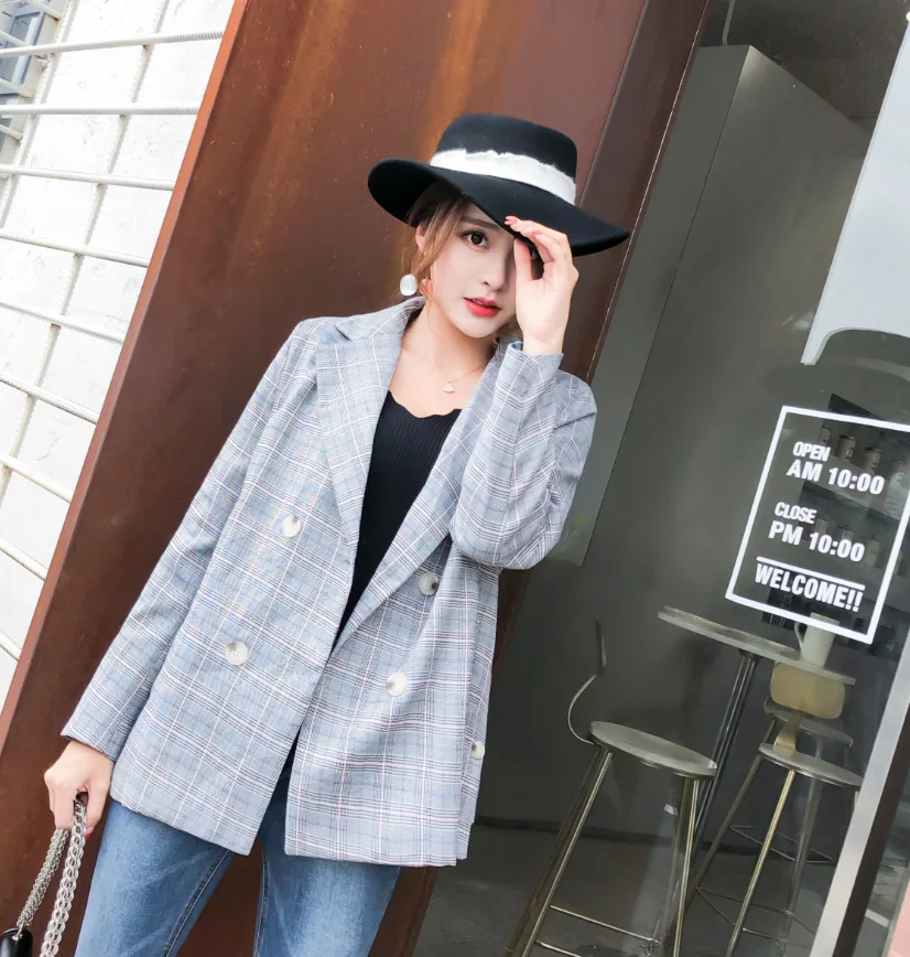 

CHIC Long Sleeve Plaid Suit Jacket Female Autumn 2019 New Style Korean-style Casual Loose-Fit Pattern Suit Tops