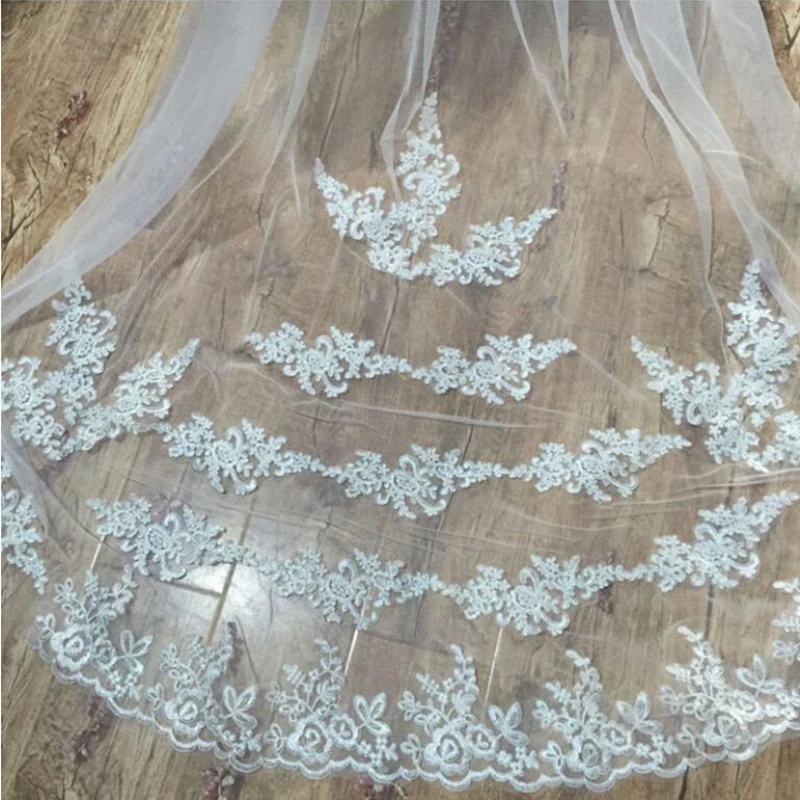 3M кружевная свадебная вуаль с аппликацией, простая и элегантная Свадебная Тюлевая фата белого и бежевого цвета, недорогие свадебные аксессуары