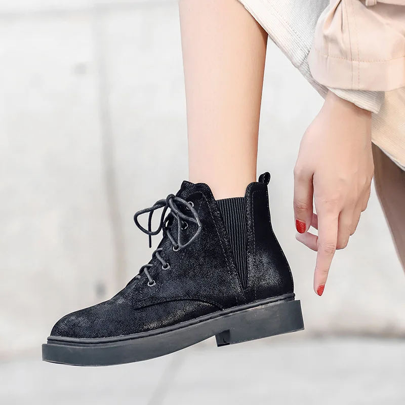 

Shoes Women Boots Winter Booties Ladies Low Heels booties Lace Up Luxury Designer Round Toe Bootee Woman 2019 Rubber Autumn