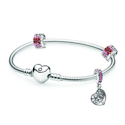 925 Sterling Silver Simple Bracelet For Women With Heart Chain Charms Beads Fashion Jewelry
