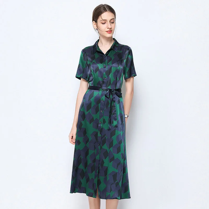 

dark green print cube floral silk dresses women 2020 summer brand long casual sexy office work boho dress plus size dropship