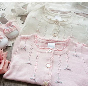 

2019 new children's clothing long-sleeved hollow embroidery girls sweater children's cotton cardigan
