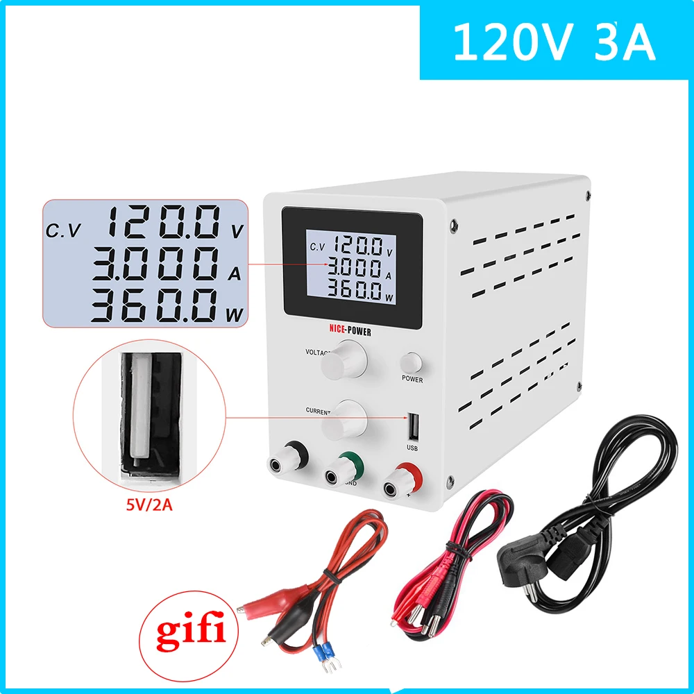 

LCD Screen Laboratory Power Supply DC Adjustable Switching Bench Source Digital Voltage Regulator 0.001A 120V 3A