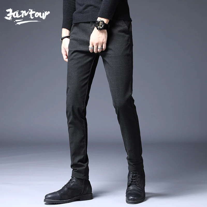 Стрейчевые клетчатые повседневные брюки мужские осенние зимние высококачественные деловые плотные брюки мужские прямые теплые брюки мужские брюки