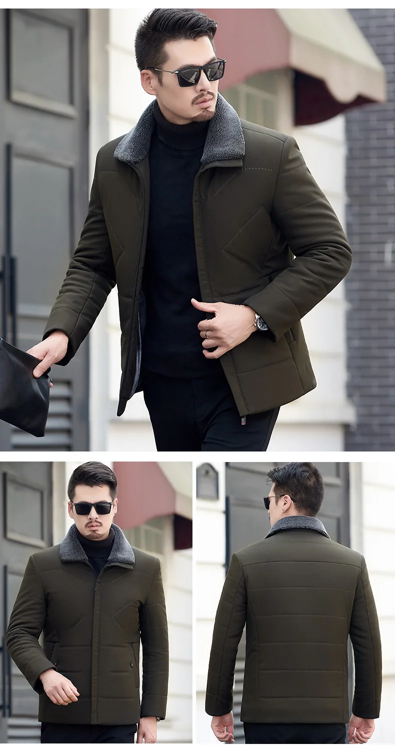 Winter Men Elegant Puffer Parkas Smart Casual Puff Basic Coats Black Gray Thicken Fleece Fur Collar Lightweight Quilted Jackets