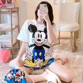 

Foply 2 Pieces Pajama Set Women 2020 Summer Elegant Carton Printed Women Pajamas Short Sleeve Shorts Soft Nightwear Sleepwear