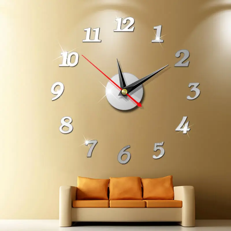 

Large Digital Display Home Use Art Modern European Style Wall Clock 3D Stickers Simple Acrylic Mirror DIY Accessories Watch