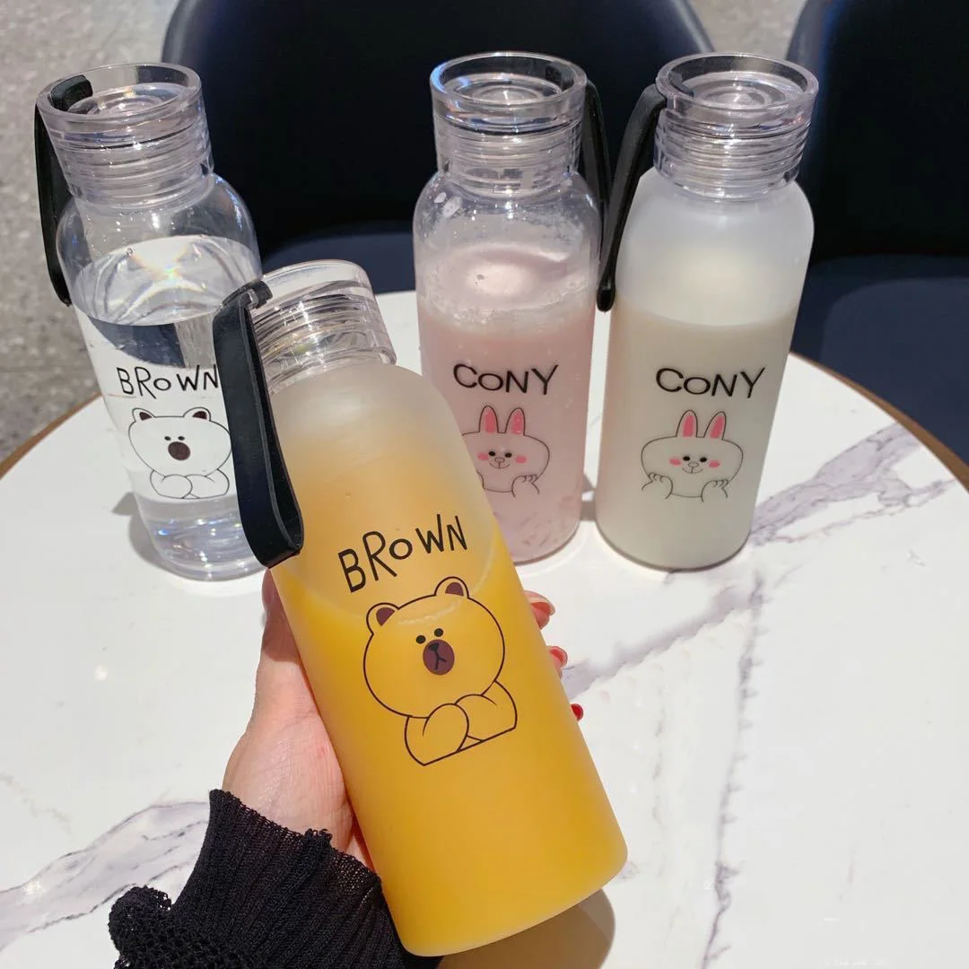 New Plastic Water Bottle Summer Cold Drink Juice Cup Portable Outdoor Sports Camping Cups Cute Animal Print Send Bag | Дом и сад