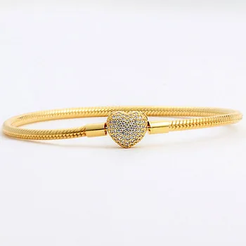 

Original Rose & Gold Moments Heart Clasp With Crystal Bracelet Bangle Fit 925 Sterling Silver Bead Charm DIY Fine Jewelry
