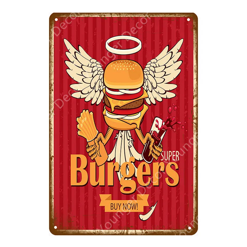 Гамбургеры хот-доги металлические вывески фаст-фуд гамбургеры настенные художественные таблички кухня кафе семейный домашний декор ВИНТАЖНЫЙ ПЛАКАТ YI-044 - Цвет: YD2003EI