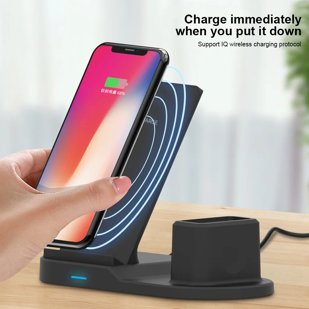 3 в 1 Qi Беспроводное быстрое зарядное устройство док-станция для Apple Watch 2 3 4 airpods iPhone X Xs Chargeur беспроводной Смартфон
