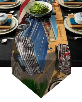 

Retro Route 66 Poster Table Runner Table Flag Home Party Decorative Tablecloth Table Runners for Wedding