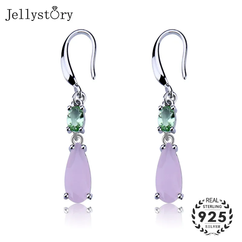 Jellystory модные 925 серебряные серьги с каплевидной формой Розовый Драгоценный Камень Изумруд Серьги для женщин Свадебные подарки ювелирные изделия
