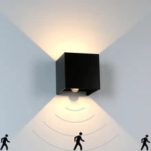 Светодиодный настенный светильник с датчиком движения человеческого тела IP65 водонепроницаемая Наружная и внутренняя настенная лампа для сада алюминиевая AC90-260V