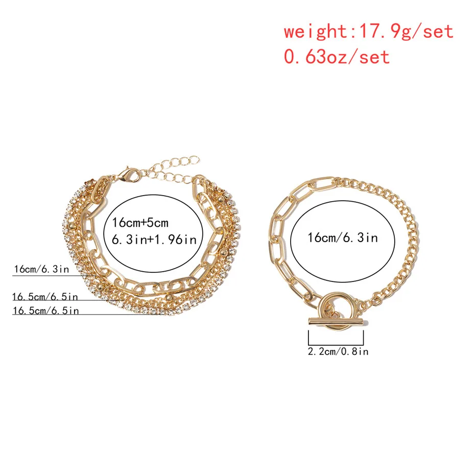 Salircon Punk Retro Layered Chain Bracelet Bangles for Women Fashion Gold Silver Crystal Bracelet Charm Hand Chain Jewelry Girls