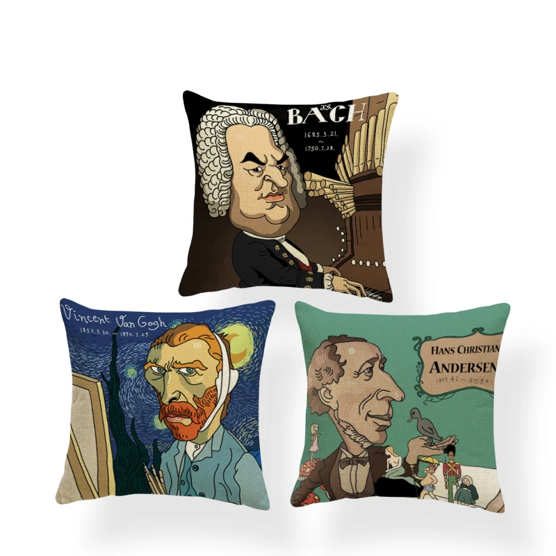 Подушка для художников Vincent Van Gogh John Sebastian Bach Andyson Einstein декоративная подушка для дивана покрытие полиэфирное белье Подушка для отдыха