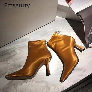 

Little Square Toe New Winter 2020 Ankle Boots Women Back Zip Thin High Heel Stretch Autumn Runway Short Booties Woman