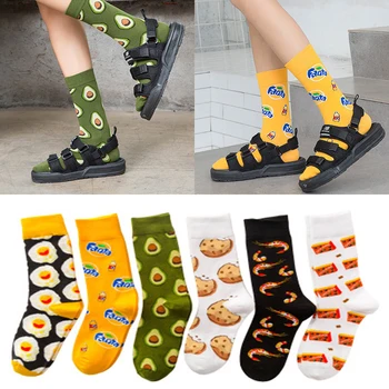 

2020 Women Funny Socks With Print Fruit Warm Socks With Egg Donuts Food Cotton Fashion Harajuku Unisex Sock 1 Pair
